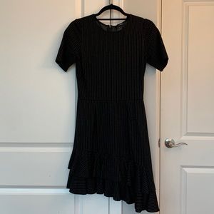 Aqua brand asymmetric black and white pin stripe dress
